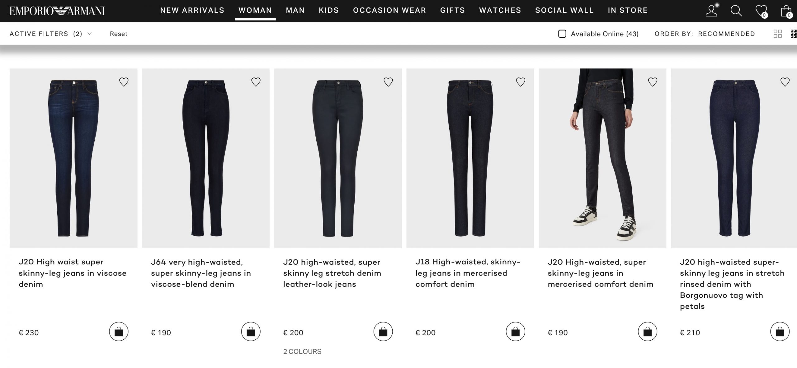 Женские джинсы Armani. Официальная страница сайта бренда.