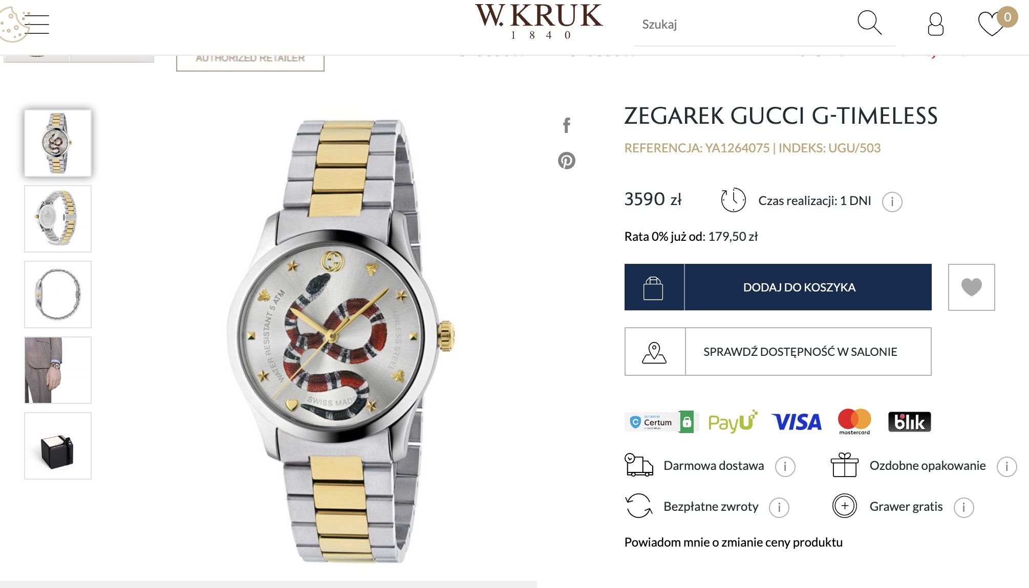 Часы унисекс Gucci за 4 590 злотых. Фото: wkruk.pl.