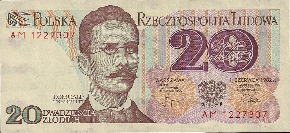 Изображение Ромуальда Траугутта на польской банкноте.