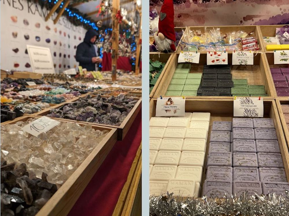 Сувениры из полудрагоценных камней и мыло на рождественской ярмарке в Варшаве. Фото: BGmedia.