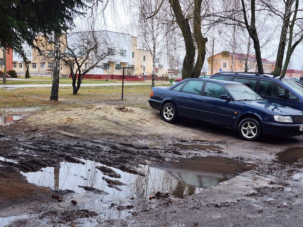 Зеленая зона около дома № 12 по улице Карла Маркса в Дрогичине. Фото: drogichin.by.