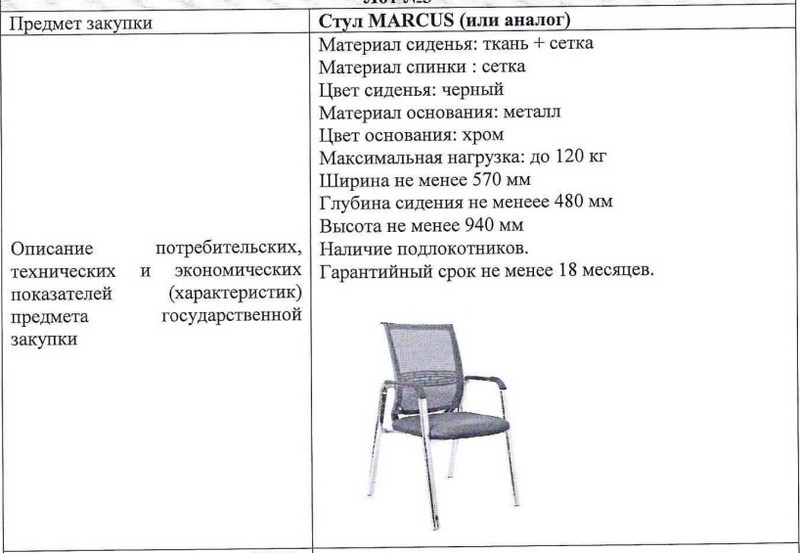 Характеристики стула MARCUS