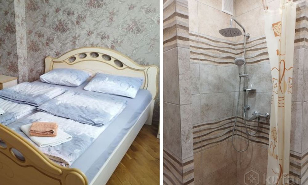 Интерьер спальни и ванной в трехкомнатной квартире на Куйбышева в Бресте. Фото: kufar.by.