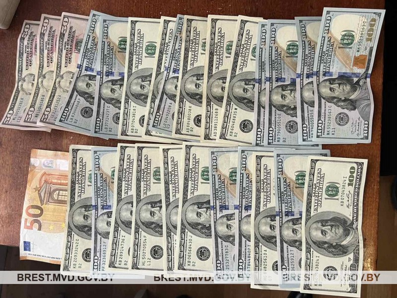 Похищенные у брестчанина 2 500 долларов. Фото: УВД Брестского облисполкома
