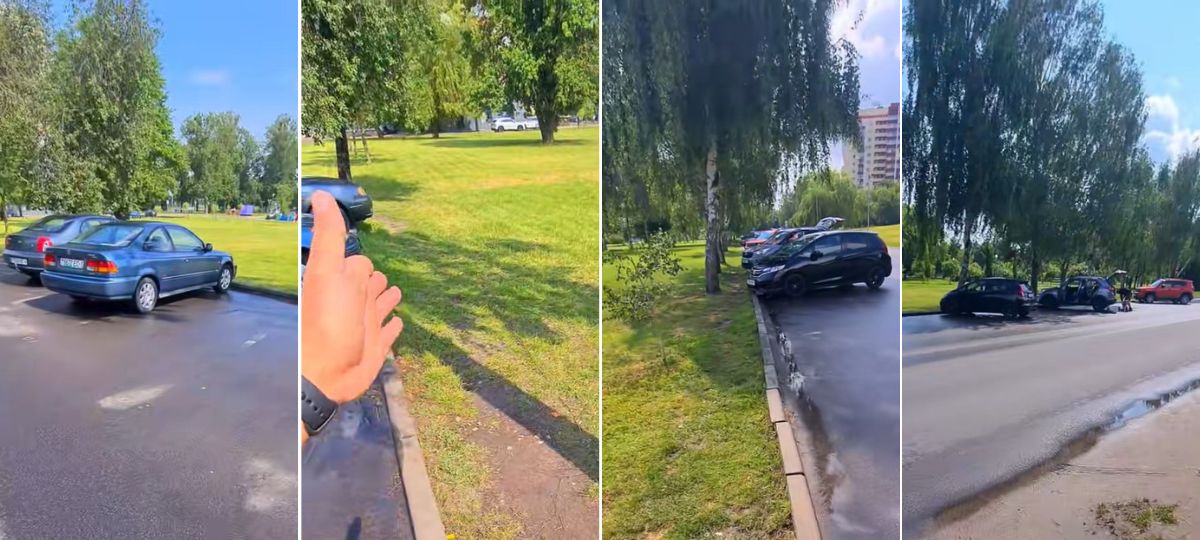Одна из парковок в Бресте на набережной, на которую жалуются горожане. Скриншот видео