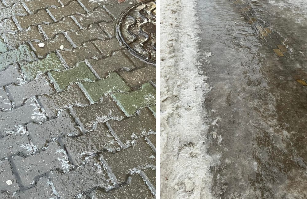 Лед на тротуаре в центре Бреста.